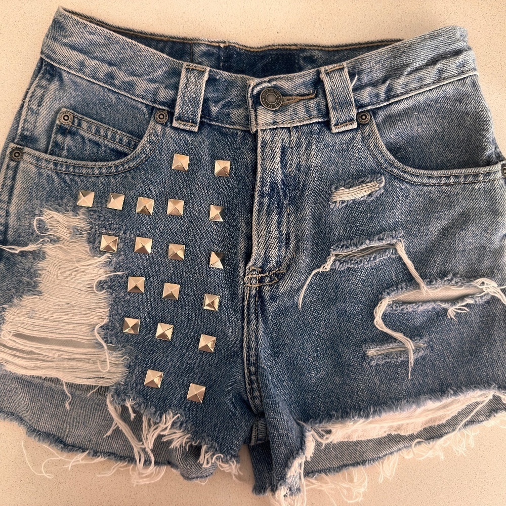 LF ripped denim short shorts with bedazzle on front - Picture 8 of 8